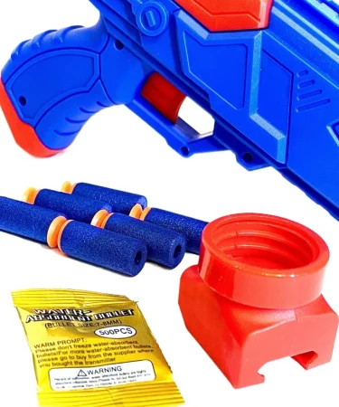 Avengers 2-in-1 Soft Bullet and Gel Ball Blaster Toy Set with 3 Action Figures for kids, a versatile superhero Nerf-style toy gun for active play in Pakistan, available on Khareedo/Kharedo.
