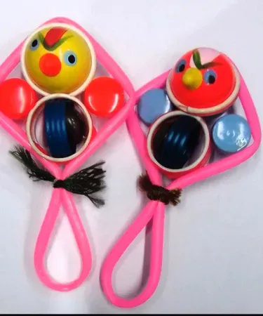 Vibrant multi-colored Triangle Shape Rattle Hand Jhunjhuna toy for toddlers and kids, ideal for sensory play and development.