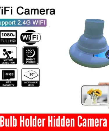 Day and Night Vision 1080P HD WiFi Mini CCTV Camera disguised as a bulb holder for discreet home security surveillance