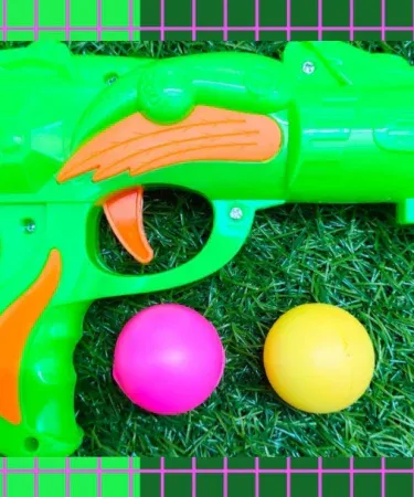 Super Ball Blaster Toy Set for Kids with 2 blaster guns and 3 soft balls for outdoor active play and skill development in Pakistan, available on Khareedo/Kharedo