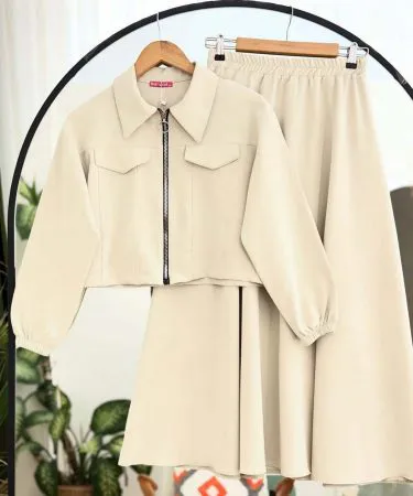 Warm fleece Jacket and Skirt Combo for women, a comfortable 2-piece winter outfit in export quality 280 GSM fleece from Khareedo Kharedo.