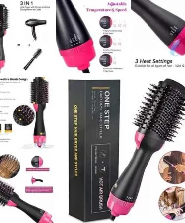 OneStep Hair Dryer + Curler 3-in-1 Hot Air Brush for Frizz-Free Salon Style at Home, adding volume and shine to all hair types, available on Khareedo and Kharedo Pakistan.