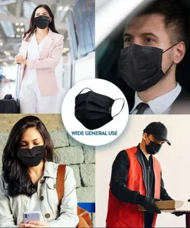 Pack of 10 black disposal face masks for dust and pollution protection, featuring a super dust filter, ideal for outdoor, school, college, and office use from Khareedo and Kharedo.