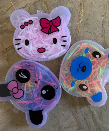 Colorful character box mini hair bands for girls, small elastic hair ties for kids, flexible rubber bands.