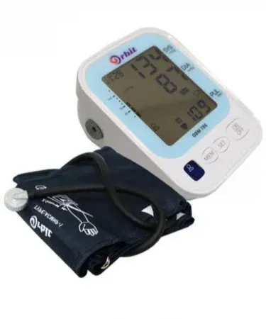 Orbit OBM-786 Electronic Arm Blood Pressure Monitor with digital display showing blood pressure readings, suitable for home health monitoring.