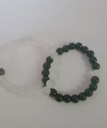 **Friendship Pearl Beads Bracelet - White Transparent & Black Glass Beads for Best Friends