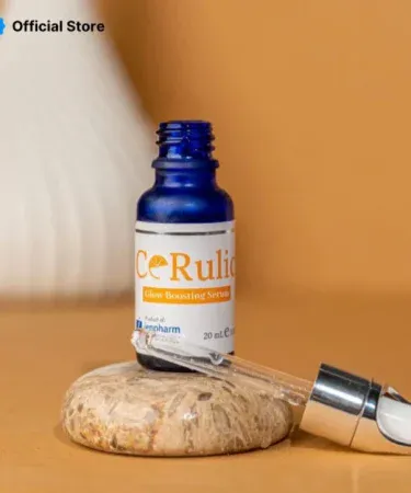 CeRulic Glow Boosting Serum 20ml bottle with 15% Vitamin C, 0.5% Vitamin E, and 3% Ferulic Acid for anti-aging, brightening, hyperpigmentation reduction, and radiant skin, suitable for all skin types in Pakistan.