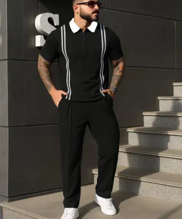 *SA*Garments* Men's Stripe Zipper Tracksuit in premium Cotton Jersey, featuring a zip style and stripe design, perfect for casual wear in Pakistan.