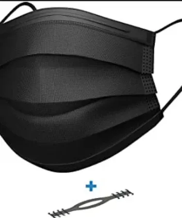 Pack of 10 black disposal face masks for dust and pollution protection, featuring a super dust filter, ideal for outdoor, school, college, and office use from Khareedo and Kharedo.