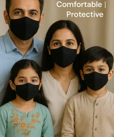 Black breathable face mask large size with adjustable earloops for adults, showcasing comfortable 3D contoured fit for men and women.