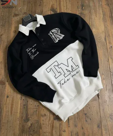 SN Garments Winter Collection men's contrast panel printed sweatshirt made from imported cotton fleece, ideal for casual and street style.