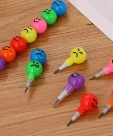 7 Colors Lovely Smiley Cartoon Pencil Rainbow Pen with Funny Faces - Ideal Children Gift Stationery A056