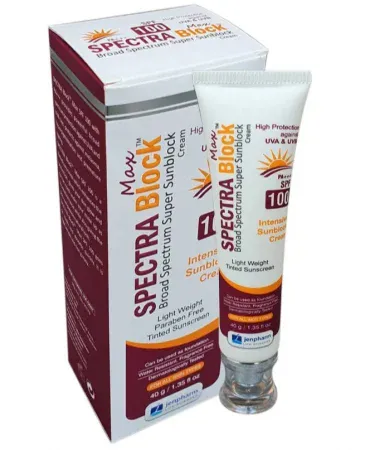Spectra Block Max SPF 100 PA+++ Tinted Super Sunblock Cream 40g by Jenpharm - High Protection UVA UVB, Water Resistant, Paraben-Free Sunscreen for All Skin Types