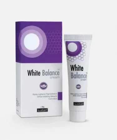 Sustain White Balance Cream 20g for pigmentation, skin lightening, and dark spot removal with melanin-inhibiting formulation.