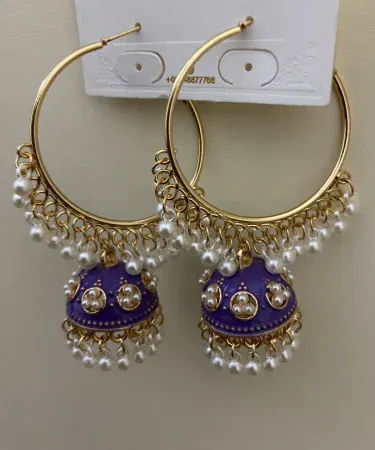 Beautiful Indian baali jhumka earrings for women, featuring intricate traditional design with golden accents, perfect for festive occasions and weddings.