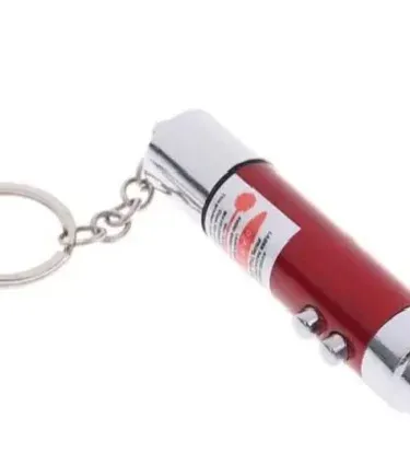 3-in-1 Laser Pointer Keychain with integrated red laser, bright LED flashlight, and metal keyring