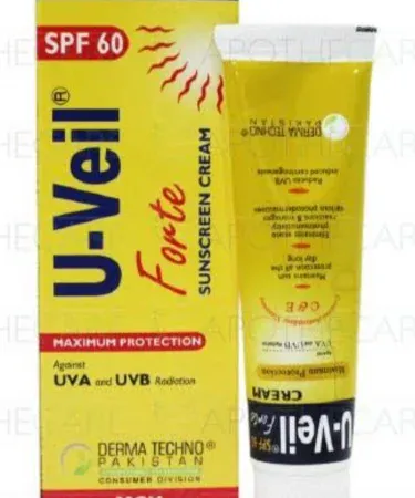 U-veil forte SPF-60 sunscreen 30GM tube by Derma Techno Pakistan for maximum UVA/UVB protection