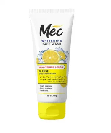 Mec Brightening Lemon Face Wash tube for deep cleansing, whitening, gentle exfoliation, and acne treatment with lemon extract