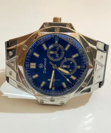 Premium men's wrist watch with black band and blue dial, high quality elegant timepiece for men, best choice for formal and casual wear, available on Khareedo Pakistan with check on delivery service.