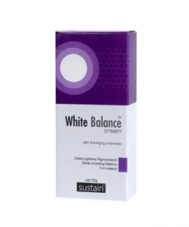 Sustain White Balance Cream 20g for pigmentation, skin lightening, and dark spot removal with melanin-inhibiting formulation.