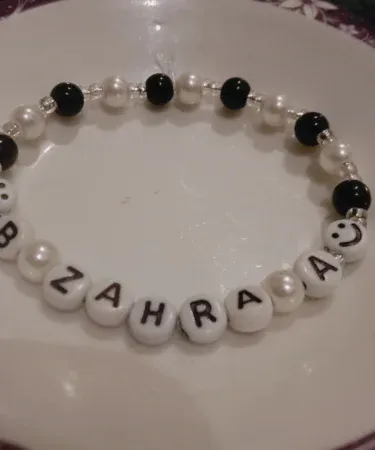 White Opal and Black Glass Beads "Your Name" personalized bracelet with elegant design, suitable for men and women