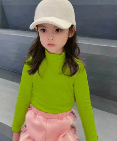 ** Pack of 5 plain winter high neck turtleneck shirts for boys and girls aged 1-8 years, featuring long sleeves, elastic solid fabric, and warm design suitable for kids' winter wear.