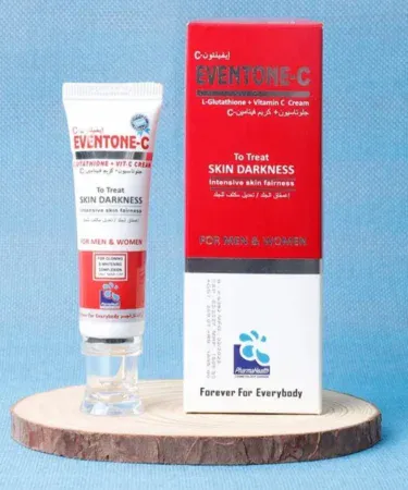 Eventone C cream by PharmaHealth with L-Glutathione and Vitamin C for intensive skin fairness, glowing, and whitening complexion for men and women.