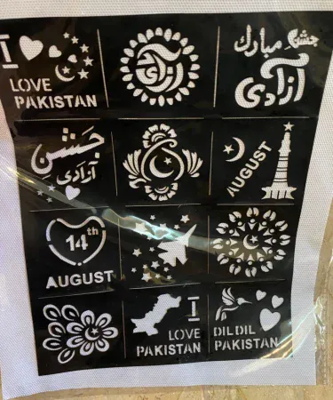 Mehndi design Independence Day 14 August stickers, patriotic temporary tattoos for Pakistan celebrations, easy application, skin-safe body art by Khareedo/Kharedo.