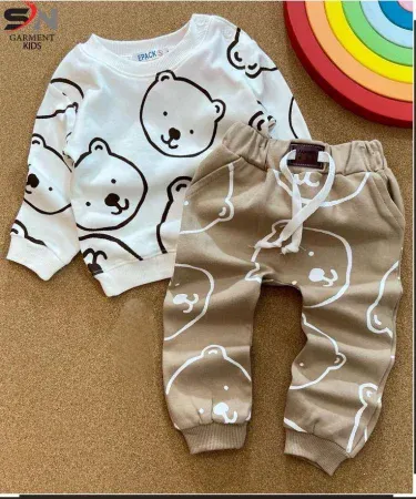 Image of a child wearing a 2-piece printed fleece hoodie tracksuit from the winter collection, showcasing the comfortable fabric and design.