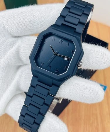 AURA WATCH square shape with date working and butterfly lock, showcasing its elegant design in new attractive colours, presented in a black premium gift box by Khareedo & Kharedo Pakistan.