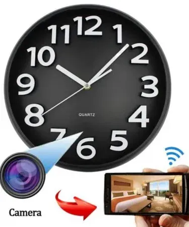 Spy Net 1080p HD Wall Clock CCTV Camera for discreet surveillance, showing its elegant design and hidden lens, ideal for home or office security monitoring.
