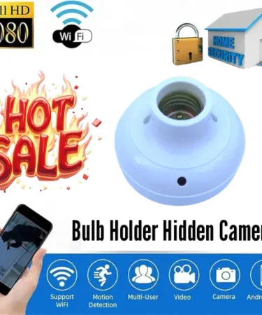 spy net original Bulb Holder Camera CCTV WiFi wireless security monitoring camera with remote view, smart home surveillance in a discreet light bulb holder design.