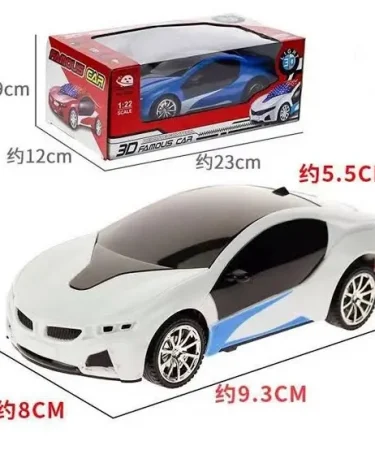 High-speed RC car with blue LED lights and spray exhaust effect, rechargeable remote control 3D racing car for kids, featured with sleek design and dynamic performance on Khareedo.pk.