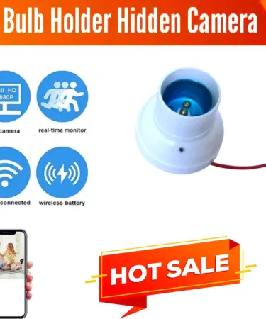 HD 1080p Wireless WiFi CCTV Bulb Holder Camera with Motion Detection, Night Vision, mobile connectivity, and discreet design for smart home security and baby monitoring.