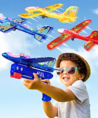 SkyZoom Launcher catapult plane toy for kids with foam airplane, outdoor shooting game fun for children