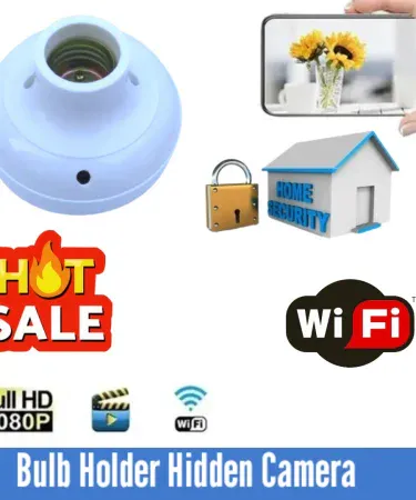 Close-up of a discreet b for BEDROOM SAFE SECURITY CCTV CAMERA Spy Camera integrated into a small holder, showing its compact design and hidden lens for 1080P WiFi indoor audio/video recording with 24-hour live view.