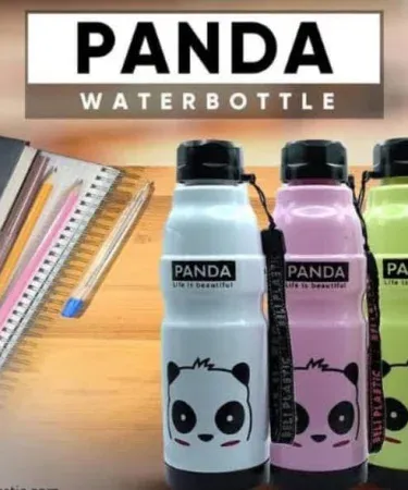 Cute Pink Panda Water Bottle 650ml with "Life is Beautiful" slogan and carrying strap for kids and adults, leakproof for school and gym.