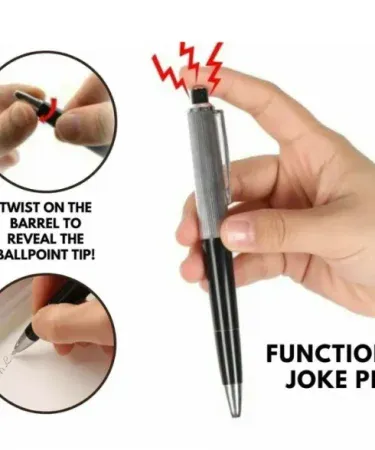 Sleek silver and black Shocking Prank Pen for fun pranks and smooth writing, ideal for gag gifts.