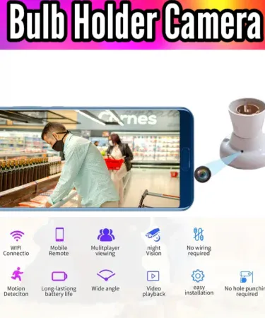 Excellent Bulb Holder Spy Camera 1080P HD WiFi CCTV with Night Vision, Motion Detection, Voice Recorder & Magnetic Mount for Home Security