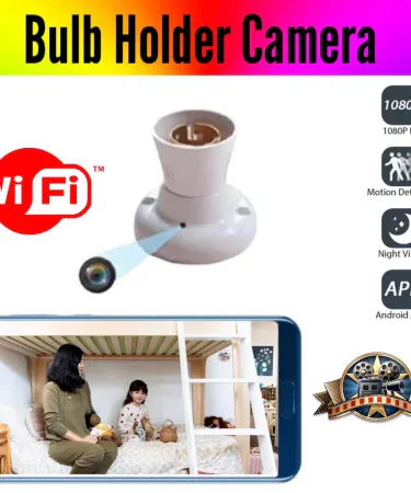 CCTV HD 1080p Bulb Holder Wireless WiFi IP Camera, disguised as a light bulb for discreet home security surveillance, with 1080p resolution and remote viewing capabilities.