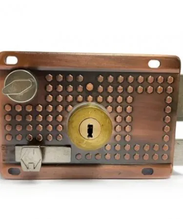 Original Copper Colour LT Rim Lock with 5 keys for main gate security, ideal for home or office, available on Khareedo.