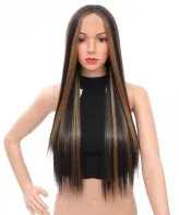 Full head wig for girls in black and golden striking color – premium synthetic wig, perfect for parties and everyday wear, imagecaption=Stylish Black & Golden Full Head Wig for Girls available on Khareedo & Kharedo with Check‑on‑Delivery service.