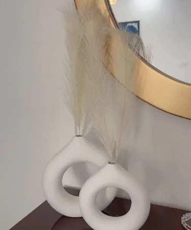 Beautiful Donut Vase 2‑Piece Set – 8 inch Large Plaster of Paris Vase and 7 inch Small Plaster of Paris Vase, imagecaption=Elegant Donut Vase Set – Perfect for Home Décor, Available at Khareedo & Kharedo.