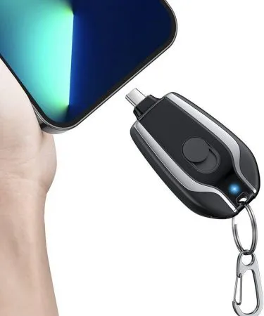 Black Type-C Keychain Emergency Power Bank 1500mAh portable charger