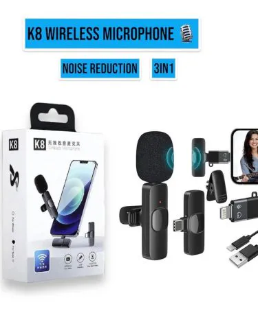 K8 Wireless 3 in 1 Noise Reduction Microphone with multiple receivers and charger cable**