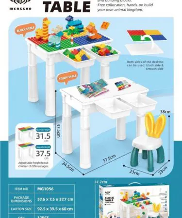 Building Block Table for Kids with 102 pieces and chair – 2‑in‑1 play and study table
