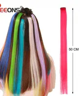 Pack of 6 multicolor long straight hair clip extensions for girls and women – vibrant colors, easy clip‑on style, imagecaption=Multicolor hair clip extensions pack – perfect for instant length, volume, and color.