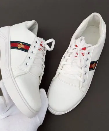 Men's white rexine fancy sneakers GU-WHITE side view**