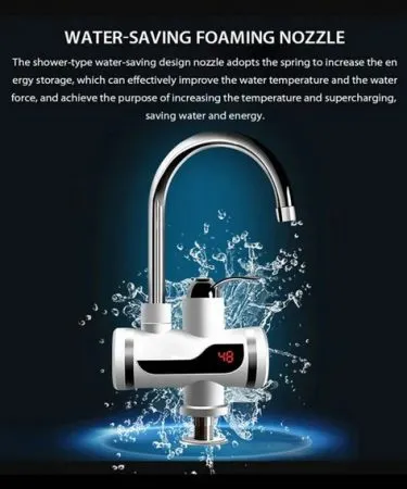 Electric Kitchen Instant Water Heater Tap with Digital Display - Instant Hot Water Faucet for Kitchen & Bathroom Basin | Tankless Fast Heating Geyser 2500W | Shock Proof & Energy Efficient Hot & Cold Water Tap from Khareedo Pakistan