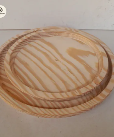 Yellowpan wooden round serving tray with natural wood finish**